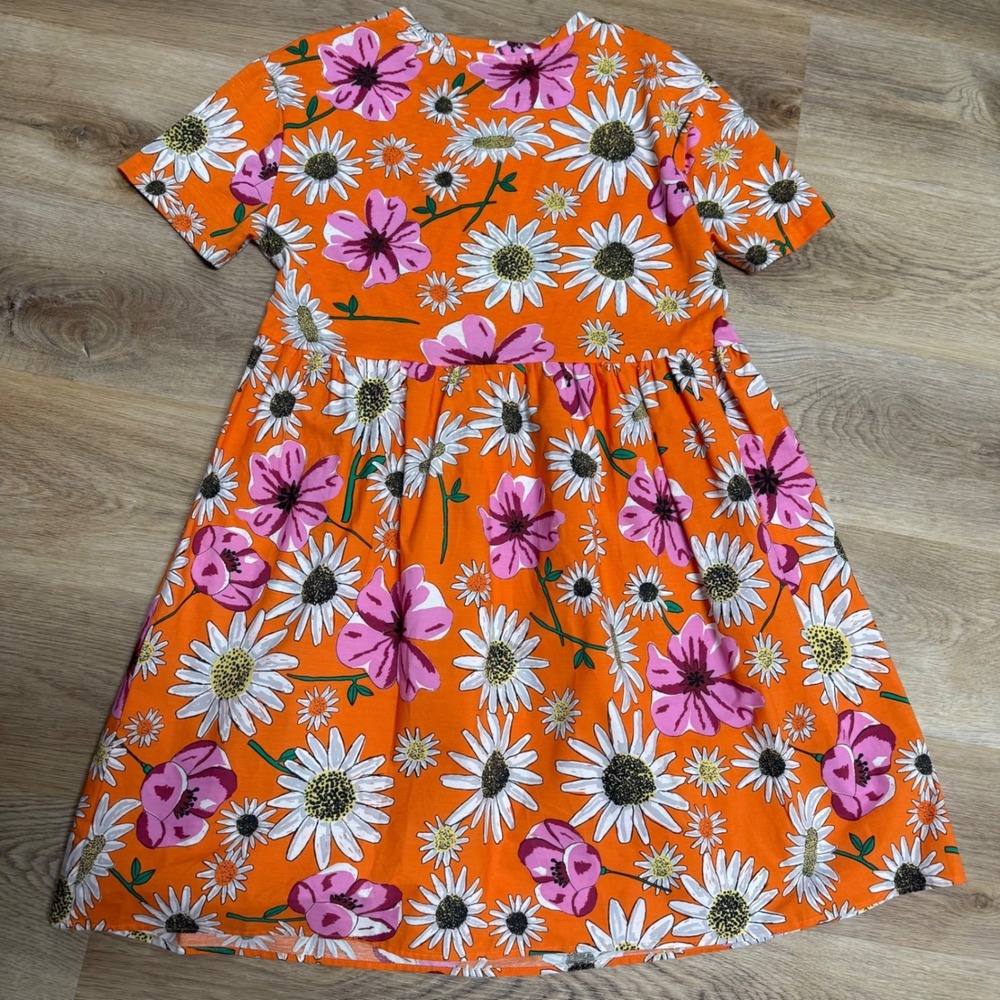 Zara Orange Floral Print T-Shirt Dress Women Size M 100% cotton - Picture 2 of 7